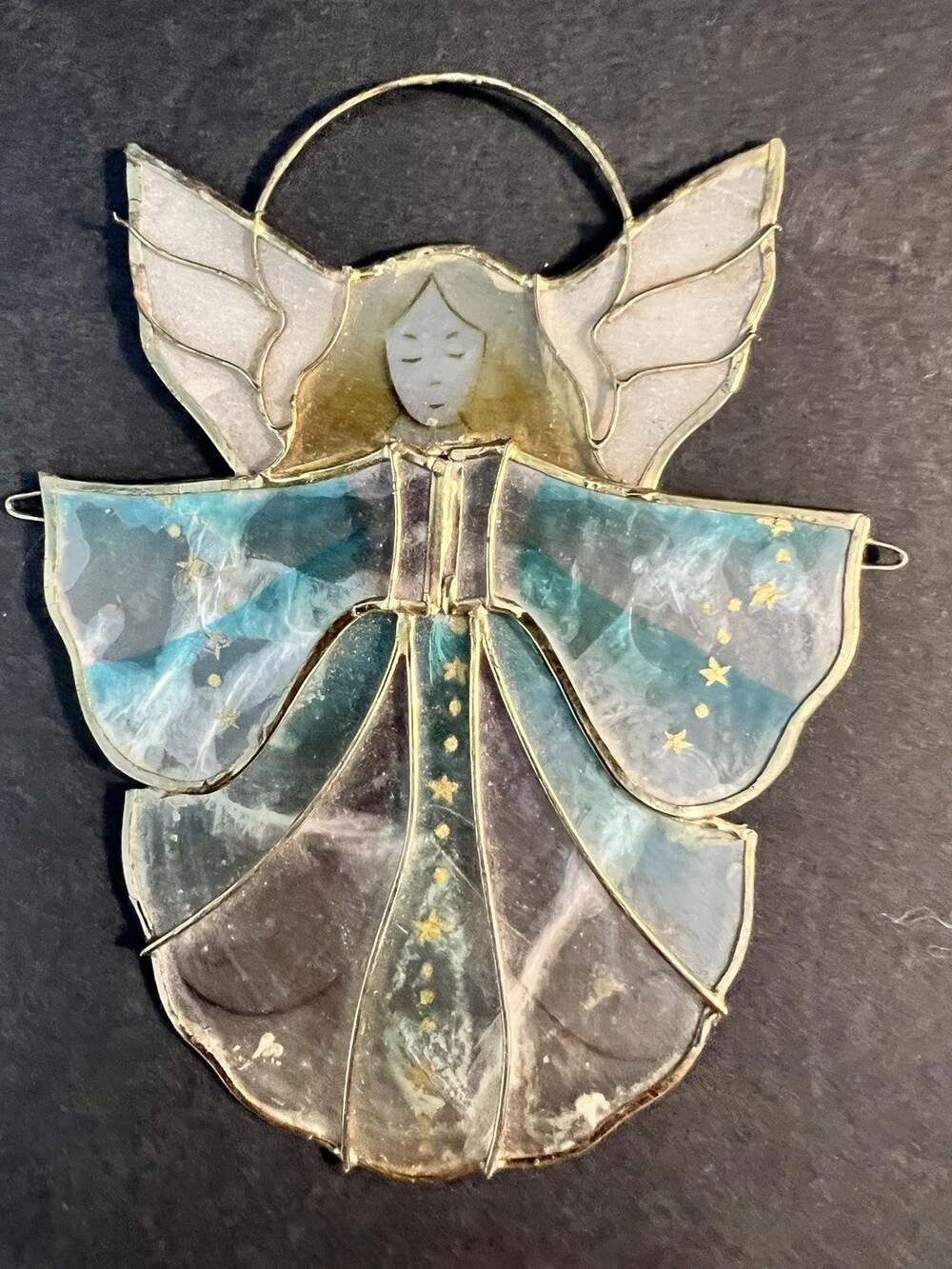 Open Arms Capiz Shell Angel Trimmed w/ Gold Luminus Colors Christmas Holy